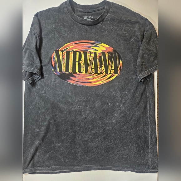 Nirvana‎ Mens T-shirt XL Black Orange Graphic 90s Distressed Retro Inspired Tee - Picture 1 of 7